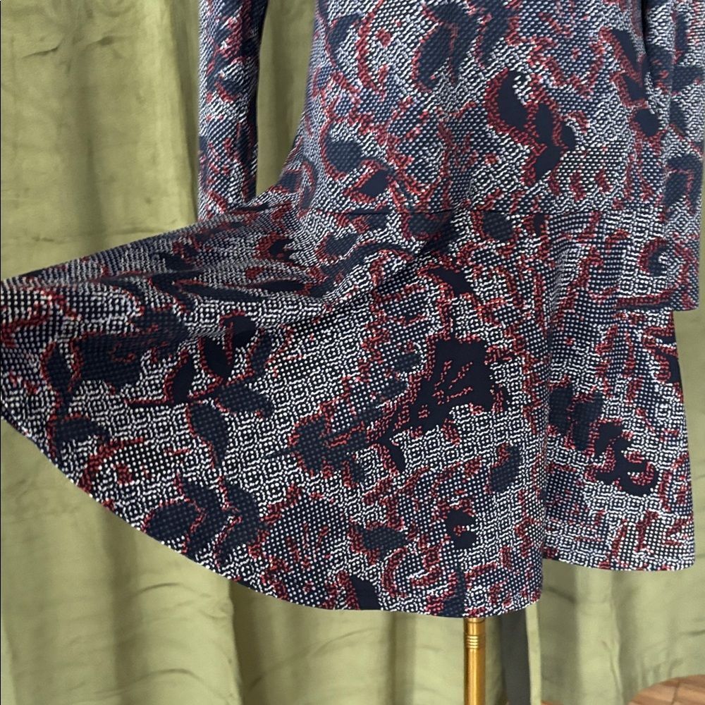 Tory Burch Long-Sleeve Floral Fit-and-Flare Dress in Burgundy and Gray, S - Picture 5 of 8